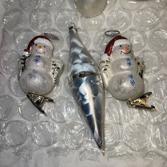 Vintage Dept 56 Blown Glass Snowman Christmas Ornament Lot Hang & Clip On #38 - Picture 12 of 12